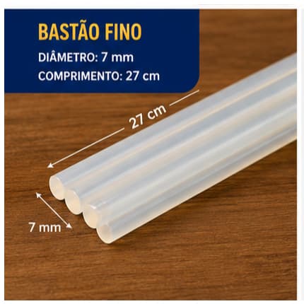 Refil de Silicone Cola Quente 7mm x 27cm Transparente com 5 Bastões para Pistola de Cola Quente