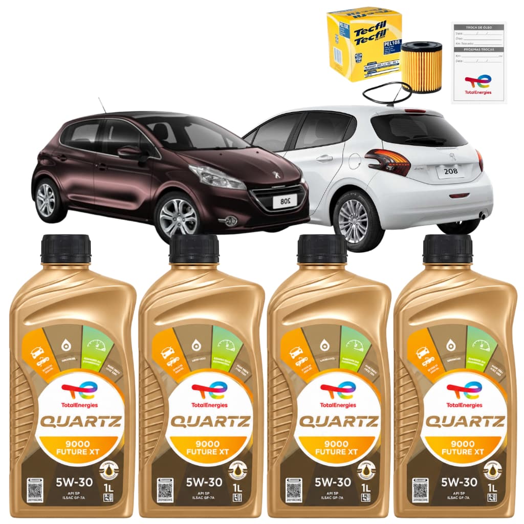 Kit Filtro E Óleo Total Quartz 9000 5w30 Peugeot 208 2008 308 Partner 1.0 1.2 1.5 1.6 16V THP Turbo Até 2025 Original