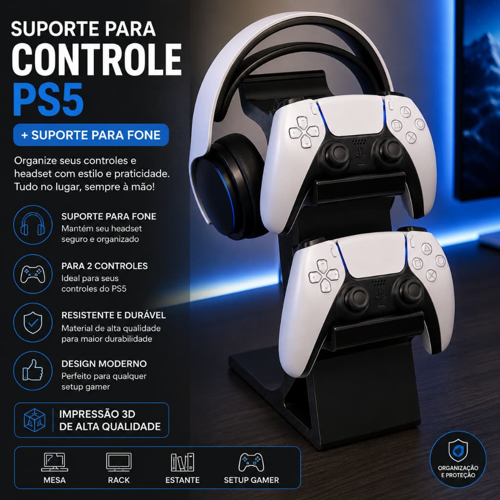 Suporte para Controle PS5 Organizador de Mesa Base para Joystick PlayStation 5