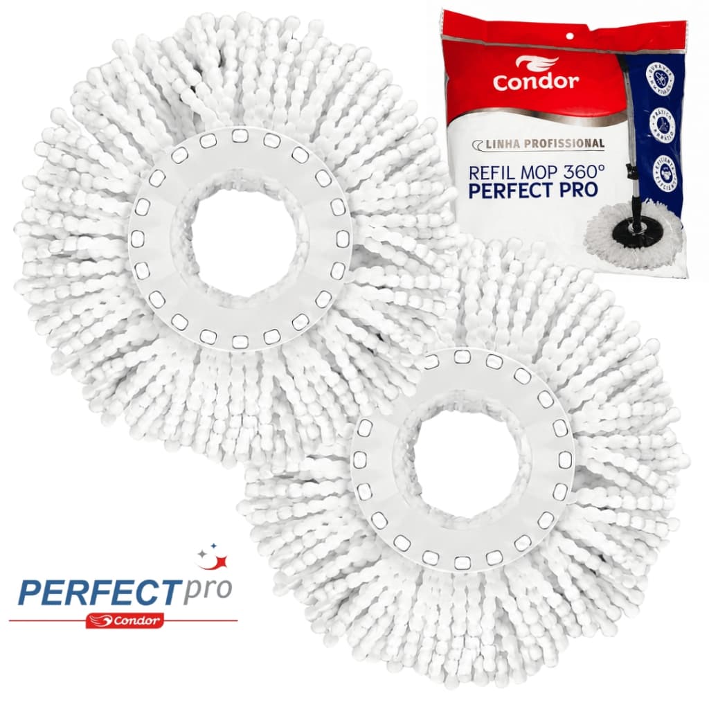 Kit 2 Refil Microfibra 16cm Perfect Pro e Mop Giratório Move 360 Universal Limpeza Esfregão 972231