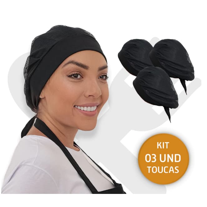 Touca de cozinha 3 unidades  branca com vermelho com aba de malha uso profissional