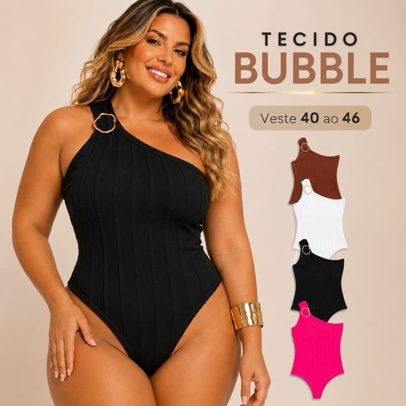 Body feminino (40 ao 46) um ombro só bubble canelado fivela verão regata elegante plus size