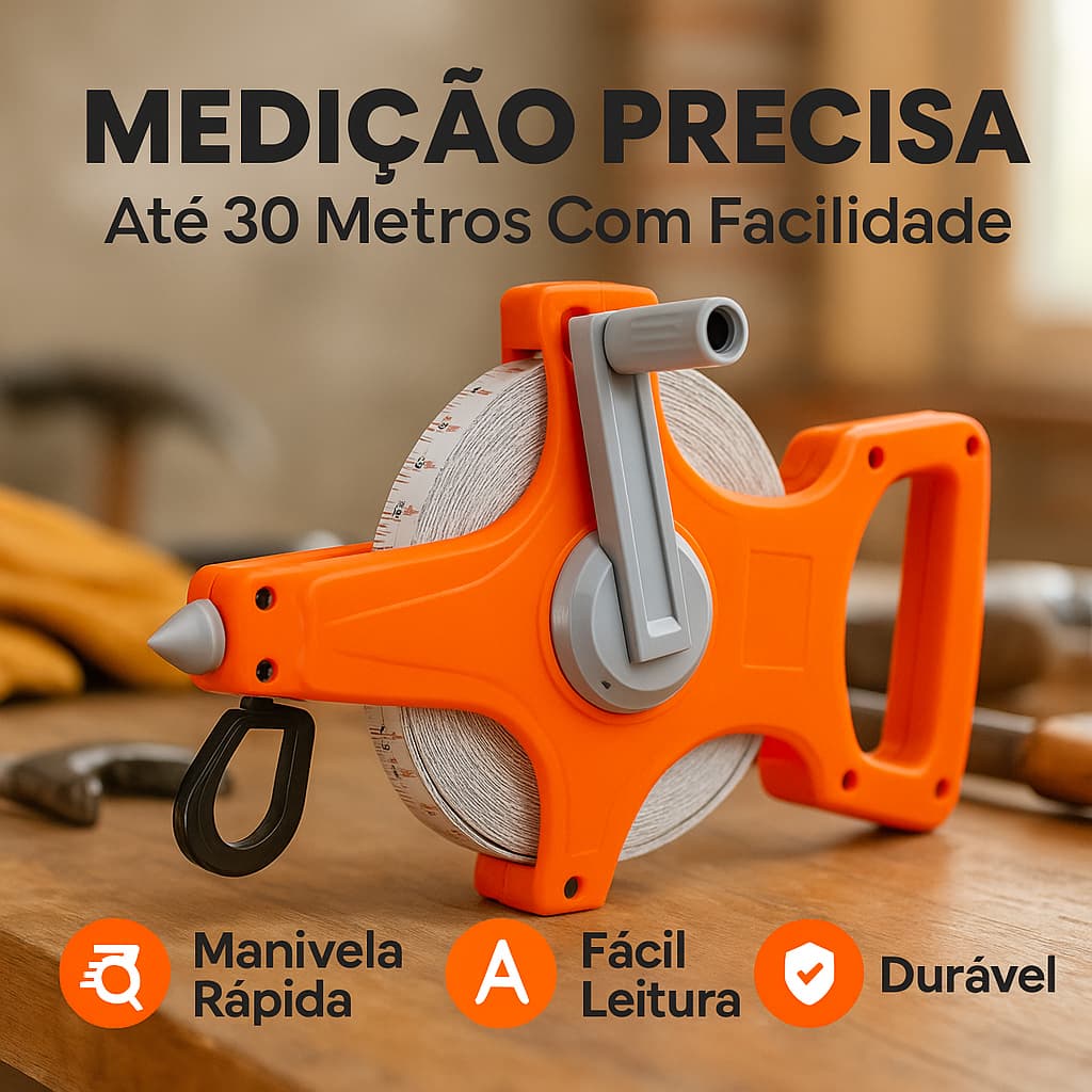 Fita Métrica Resistente Com Manivela Retrátil 30 Metros Medidor Profissional Construção Jardinagem