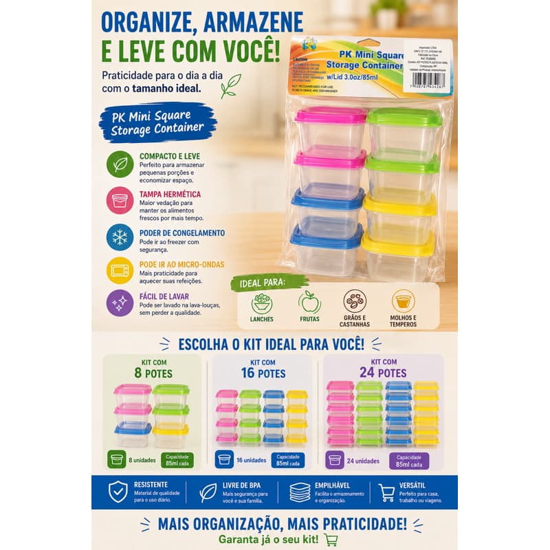Mini Potes Congelar Papinha Vasilha Plástico 50ml Com Tampa Introdução Alimentar Frutas Leite em pó
