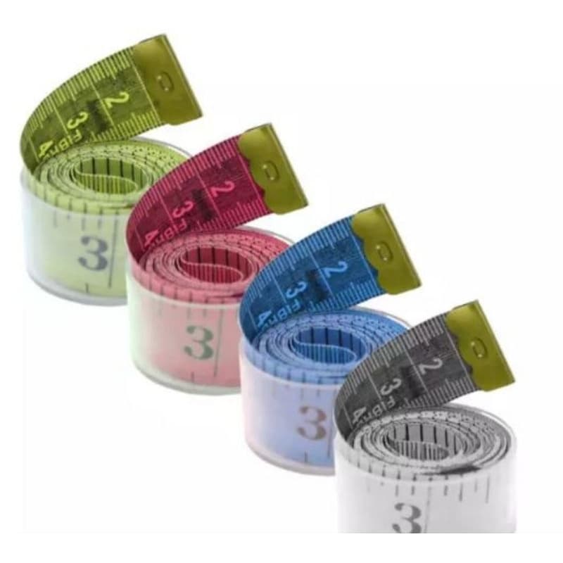Fita métrica com pote acrilico, cores variadas.