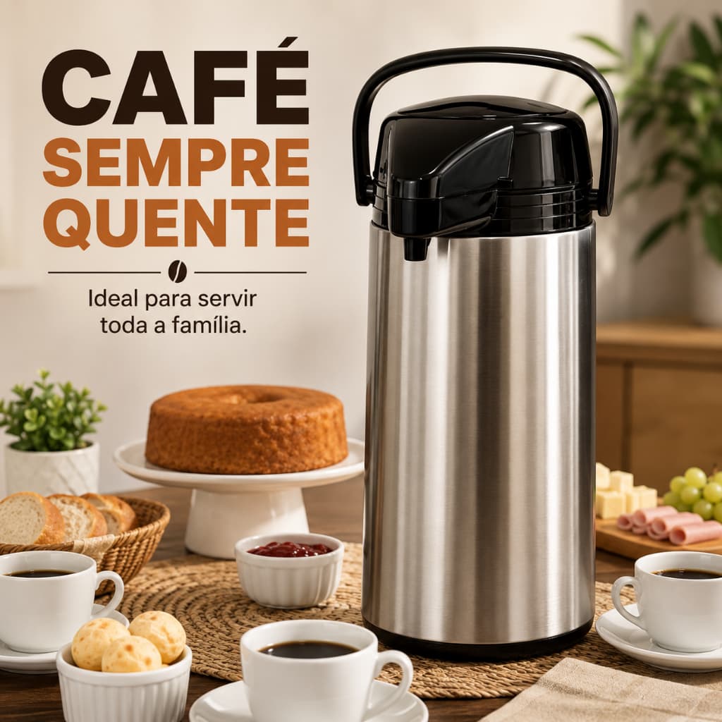 Garrafa Térmica 1,9 Litro Inox Pressão Ampola de Vidro Café Chá Água