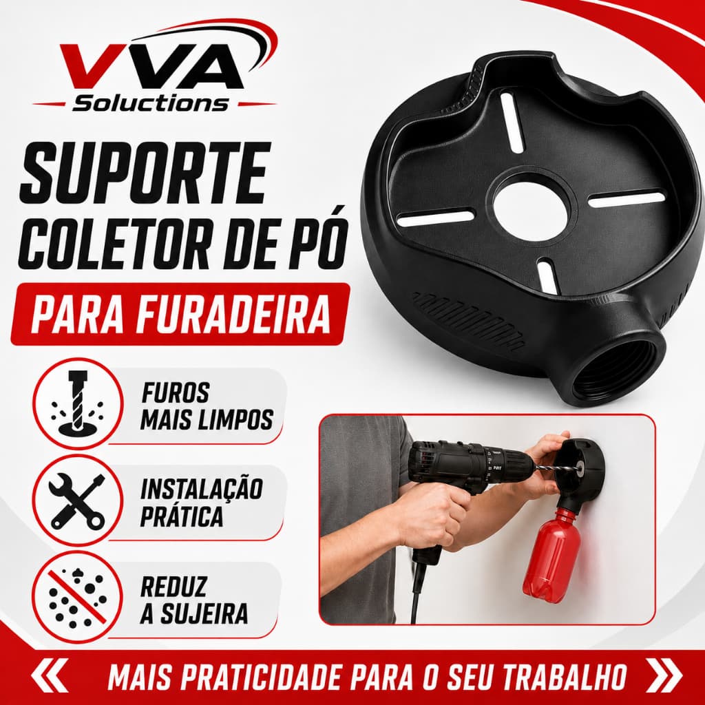 Suporte Coletor Pó Residuos Anti sujeira p Furadeira com Adaptador Garrafa Pet Universal Cor Preto