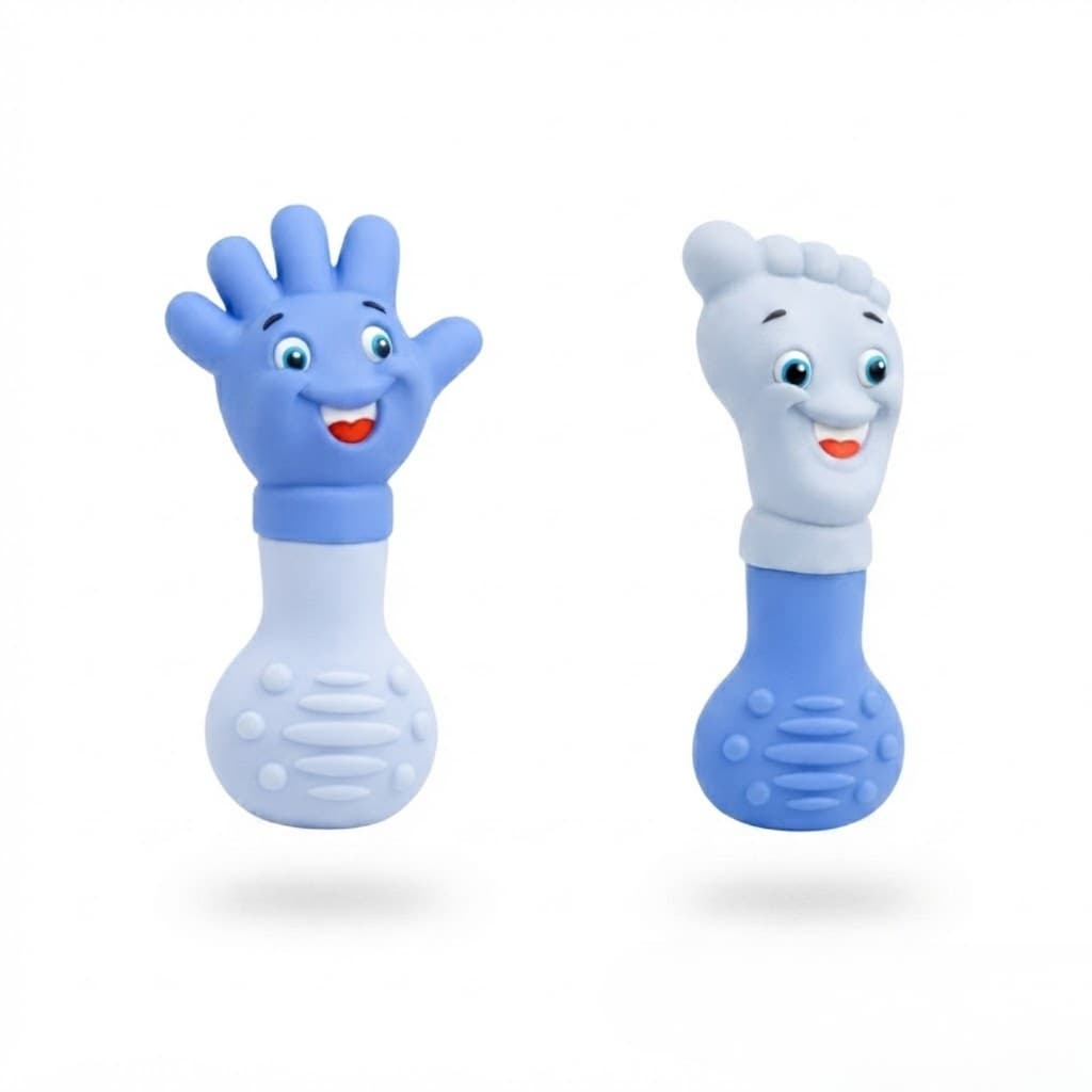 Kit Mordedor para Bebê | Mãozinha e Pezinho | Azul | Silicone Macio | Vila Toy