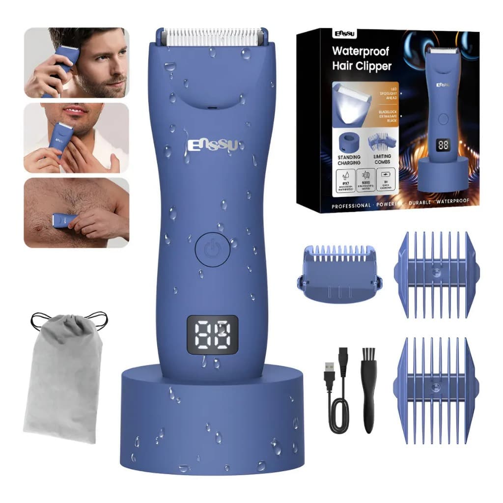 Aparador de Pelos Corporais Enssu Masculino - Lâmina Anti-Corte e Base Recarregável