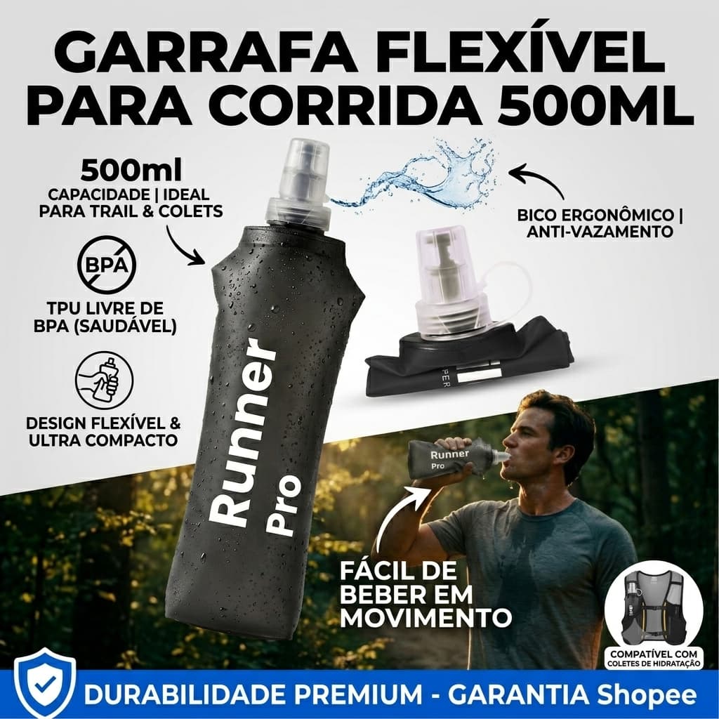 Soft Flask 500ml Garrafa Flexível para Corrida Trail Running Colete de Hidratação TPU Livre BPA