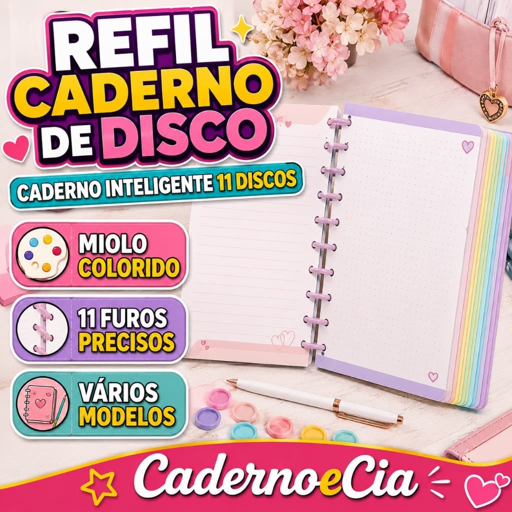 Refil de Folhas para Caderno de Disco Inteligente  - Caderno de 11 discos