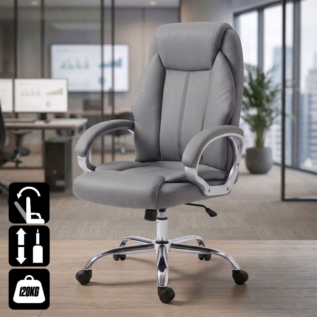 Cadeira De Escritório Presidente Executiva Cinza Ergonômica Diretor