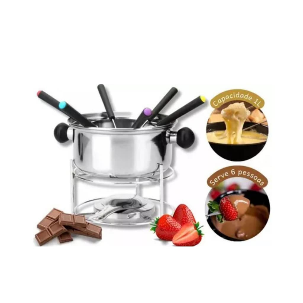 Aparelho Para Fondue Inox 10 Peças Inclui Fogareiro E Base 6 Garfos