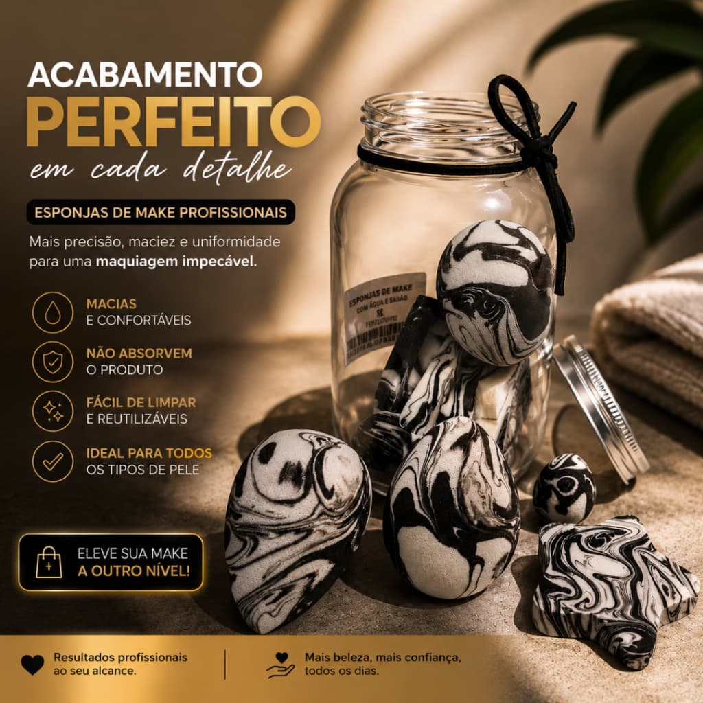 Esponja Maquiagem Marmorizada Profissional Pote Plastico 12 Unidades