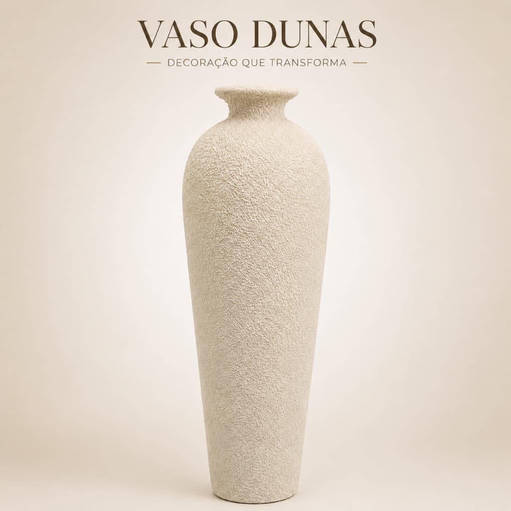 Vaso Decorativo de Chão 62cm Cerâmica Textura Areia Off White Decoração Luxo