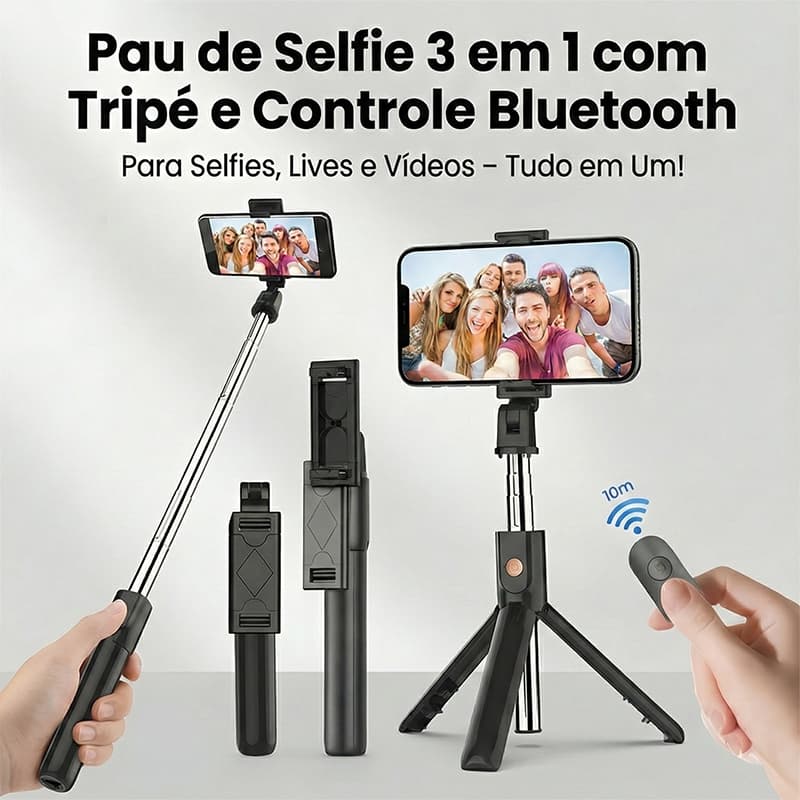 Mini Bastão de Selfie Bluetooth com Tripé Retrátil e Rotação 360°