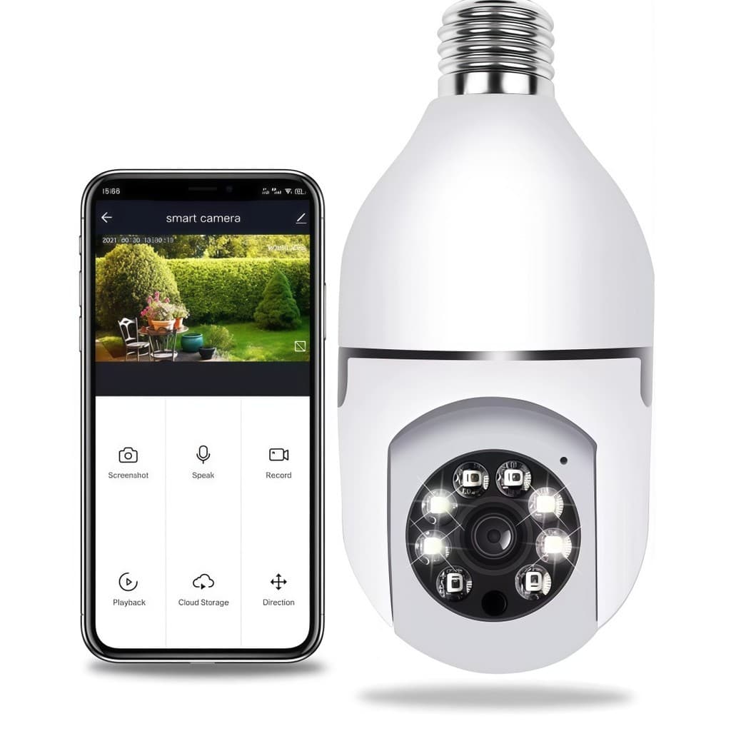 Câmera Segurança Wifi Ip Sem Fio 360 Com Encaixe Lâmpada Bocal Aplicativo Full HD Visão - Bivolt