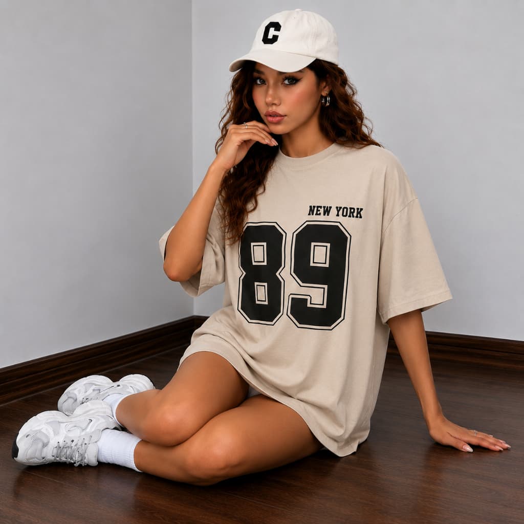 Camiseta Oversized Feminina 89 New York Estampada 100% Algodão Fio 30.1 Premium Confortavel Cores Tamanhos P/M/G/GG