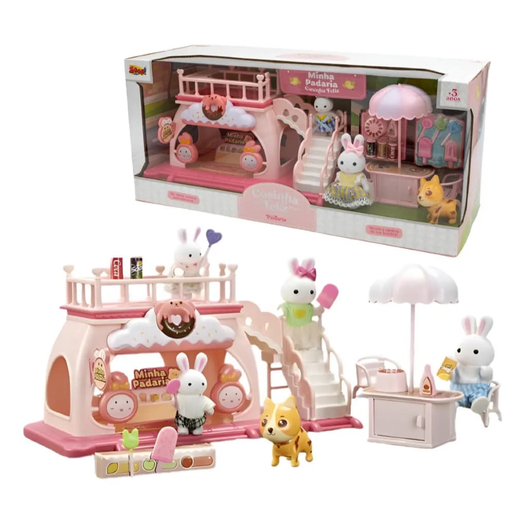 Coleção Padaria Guloseimas Casinha Feliz Infantil Faz d Conta Familes Boneca Coelhinho Modulada Sylvanian