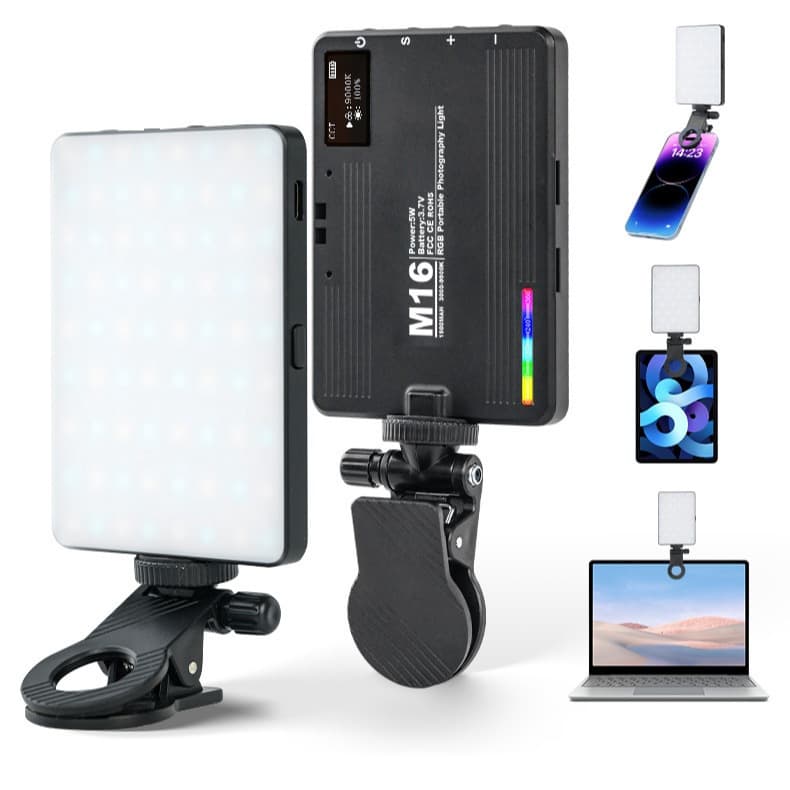 Luz Fotográfica LED RGB 2700K-6500K Preenchimento e Quente Portátil Recarregável