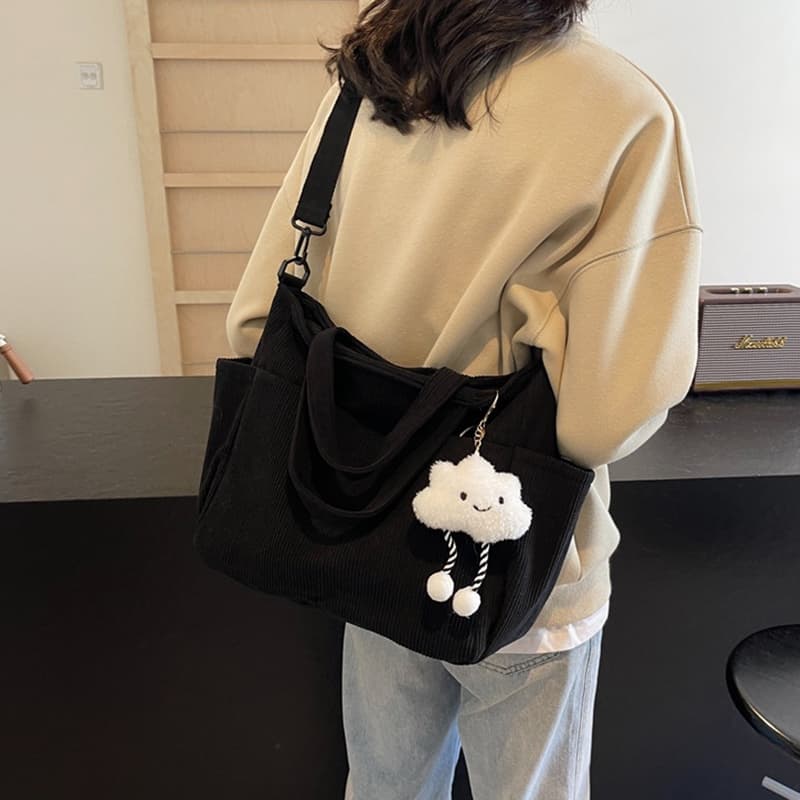 Bolsa Feminina Casual Cotelê Grande Capacidade Ombro Mão Universitária