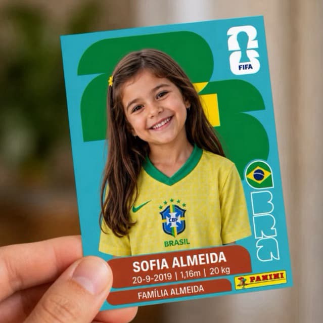 Figurinha Personalizada Copa do Mundo Infantil Impressa com Foto e Nome | Estilo Álbum | Lembrancinha Futebol