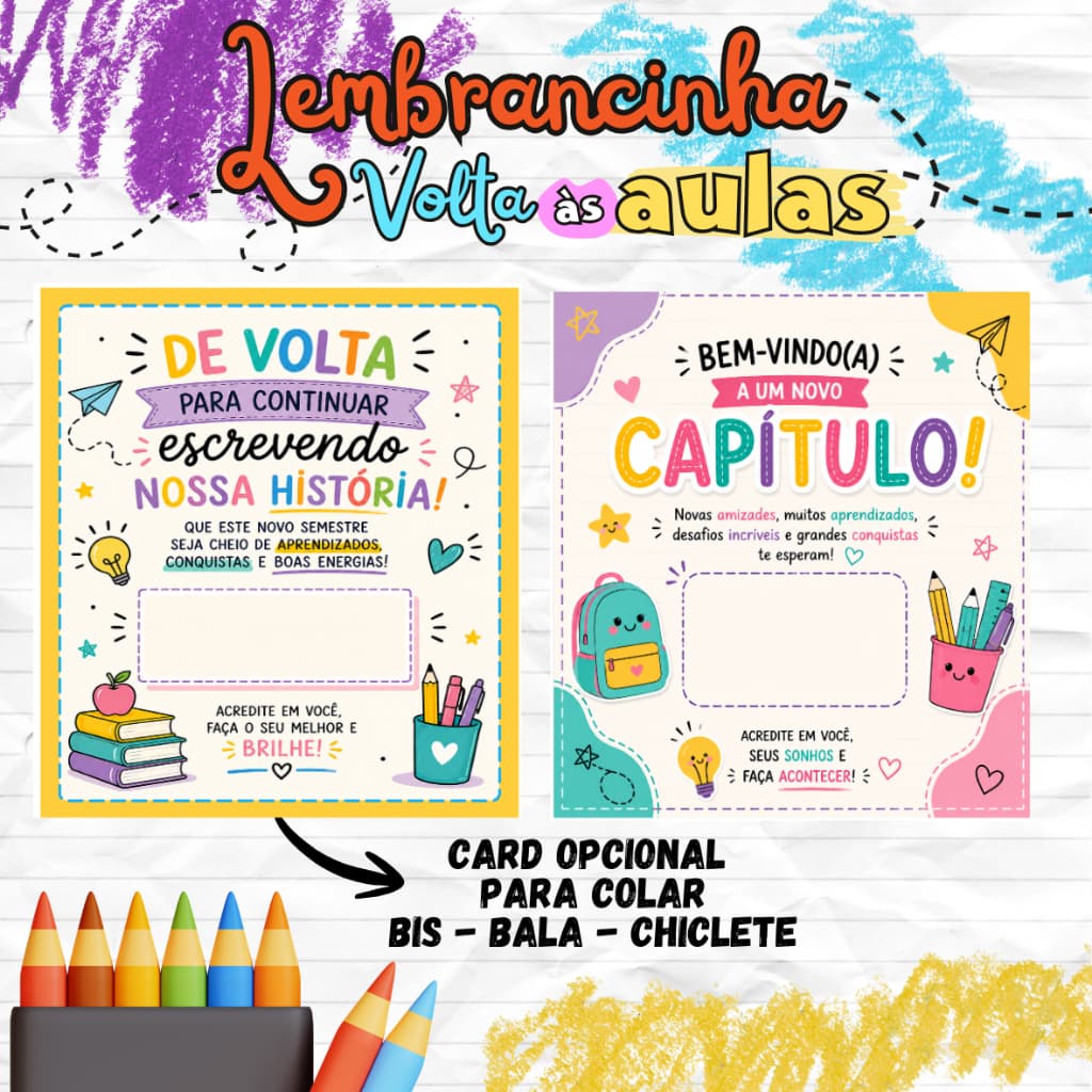 Card Lembrancinha Volta às aulas - Lembrancinha Volta Férias - NÃO ACOMPANHA DOCES- PEGUE E MONTE