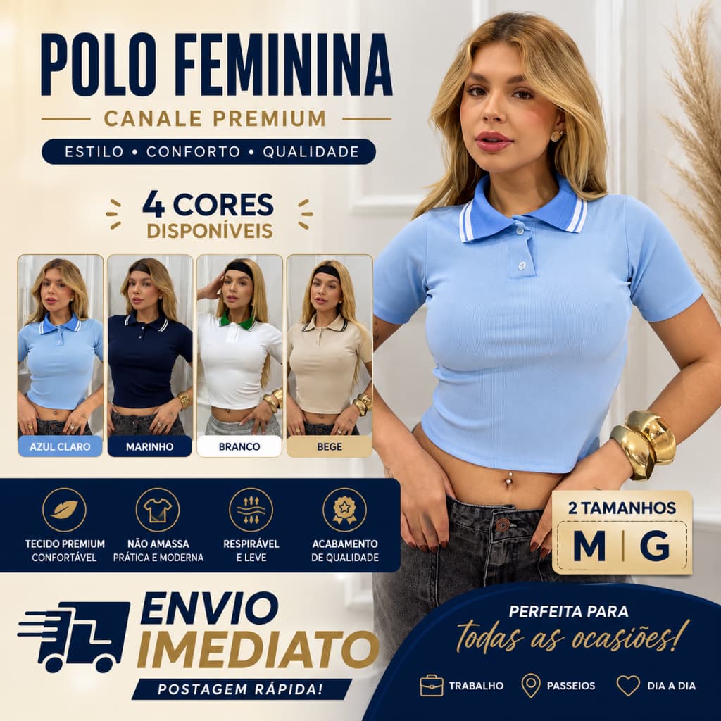 Camisa Polo Feminina Cropped Canelada Gola Listrada Moda Blogueira - Envio Imediato !!!