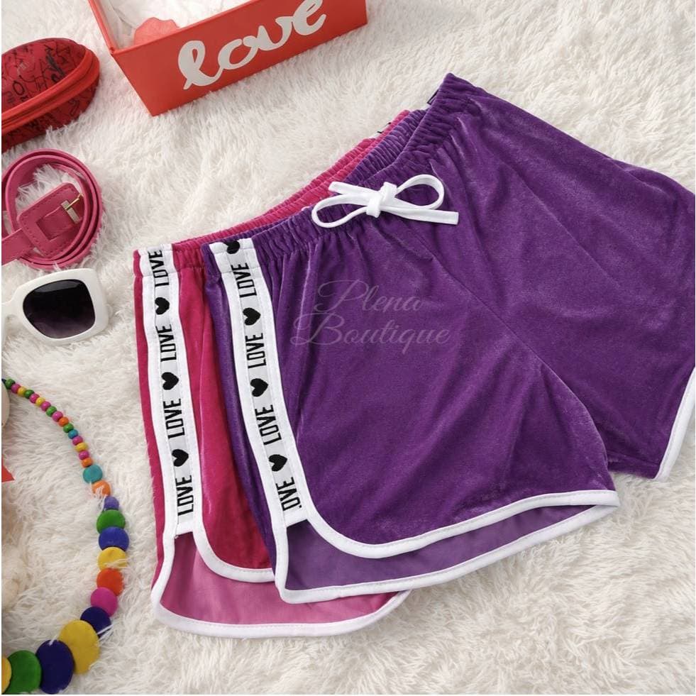 Shorts Feminino Love Veludo Cores Blogueira