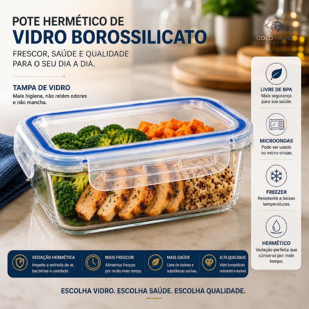 Pote Hermético Vidro Tampa de Vidro Armazenamento Alimentos Frescos 640ml