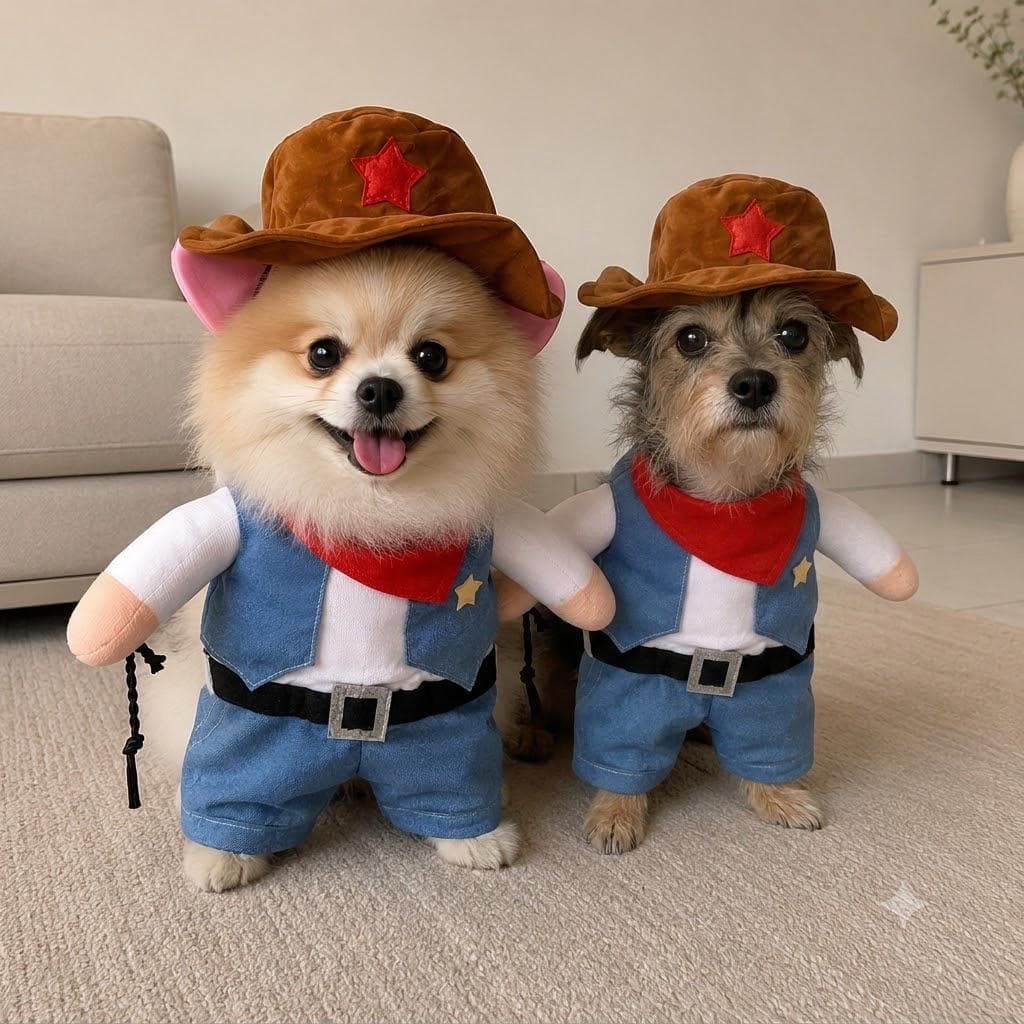 Fantasia Pet Cowboy com Chapéu Cachorro Gato Roupa Caubói Carnaval Halloween Festa Cosplay