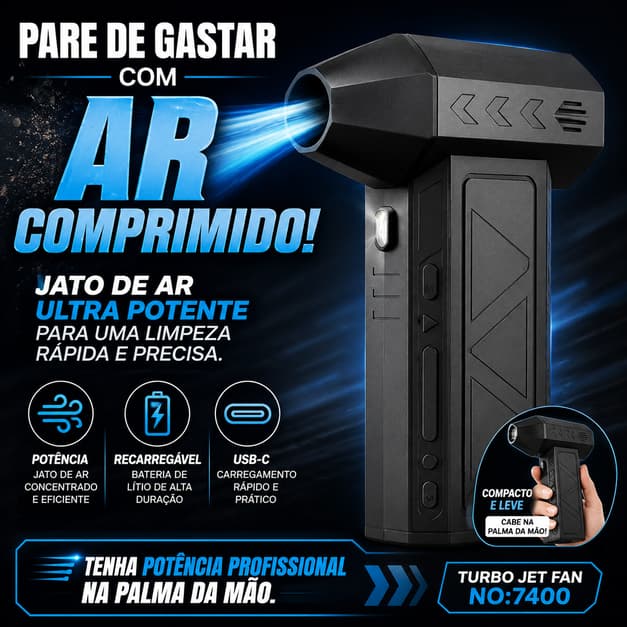 Mini Soprador Turbo Jet Fan Recarregável USB-C Para Limpeza PC Teclado Notebook Motor Brushless