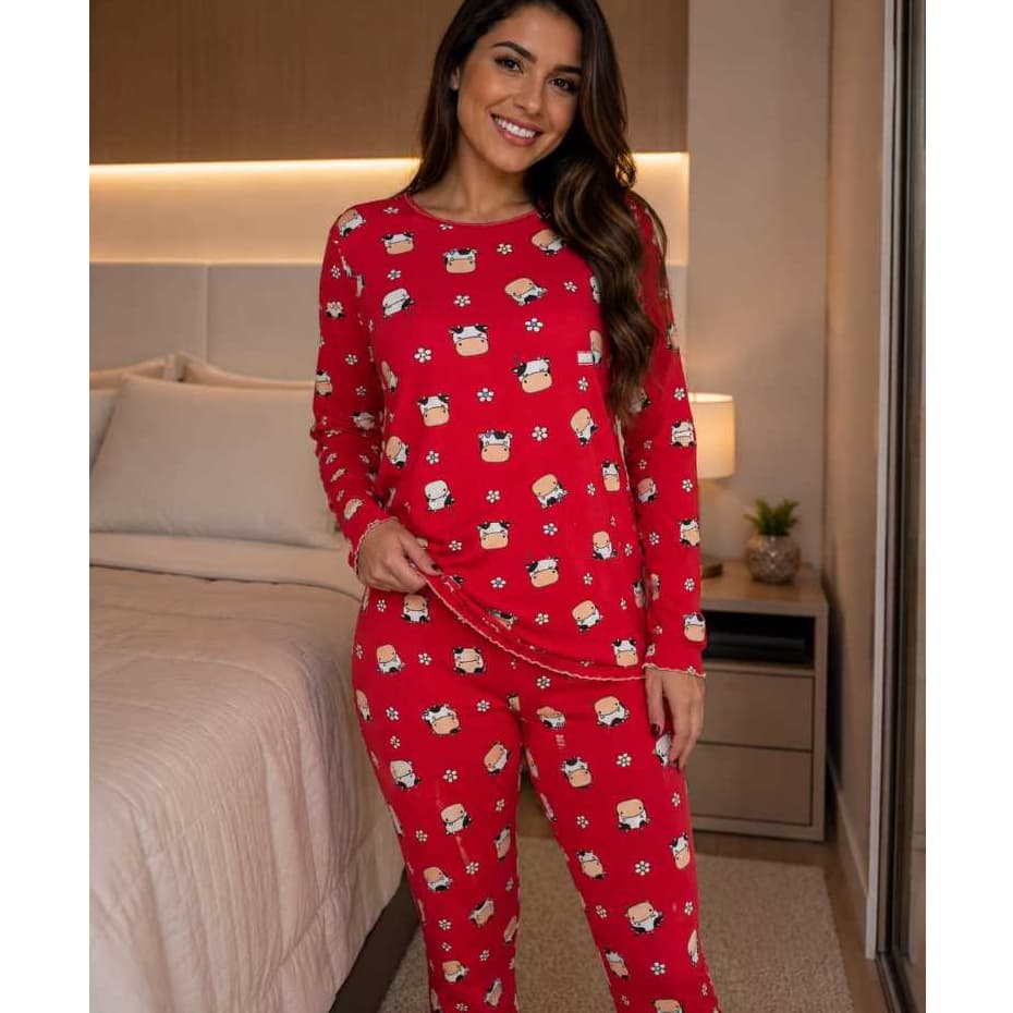 Pijama Manga longa Adulto no Tecido Suede Premium