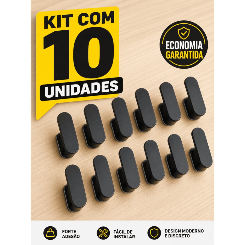 KIT 10 Gancho Adesivo Suporta 2 KG Parede Adesivo Premium Fita 3M  Sem Furo
