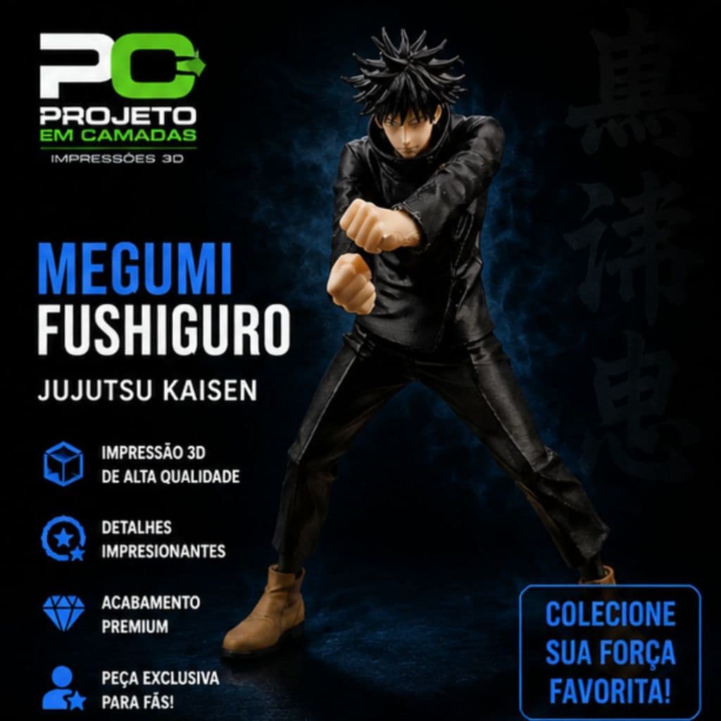 Miniatura Megumi Fushiguro Jujutsu Kaisen | Action Figure Decorativa Impressa em 3D | Colecionável Anime
