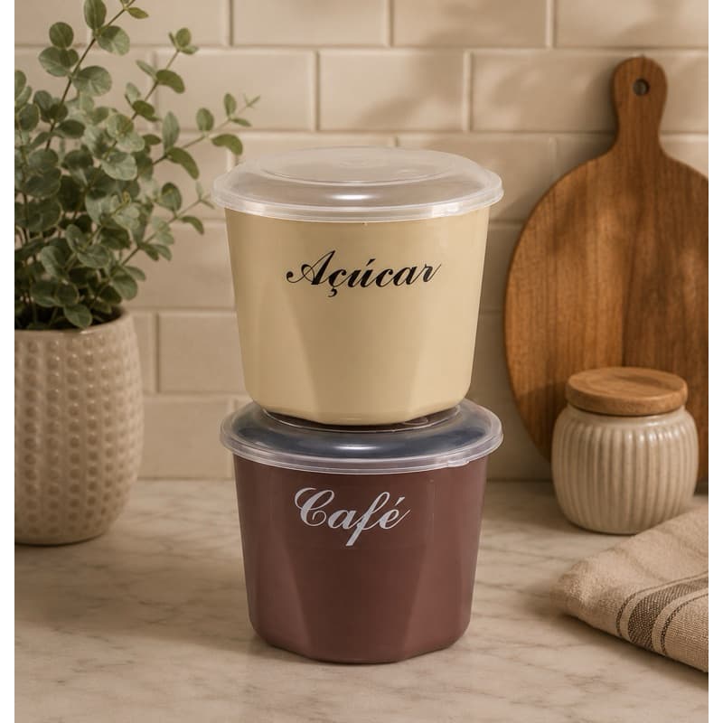 KIT POTE AÇUCAR E CAFÉ 900ML PLASTICO RESISTENTE