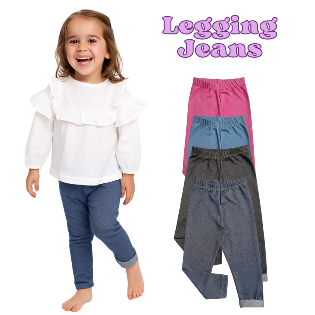Calça Legging Jeans Cotton Infantil Juvenil Menina Tamanho 1 ao 16
