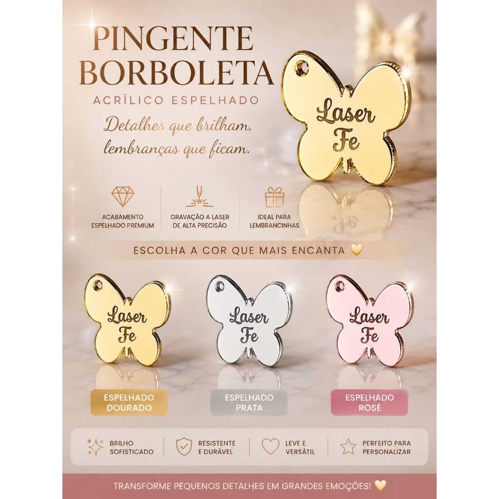 Aplique Borboleta Pingente MedalhaTag Etiqueta Personalizado