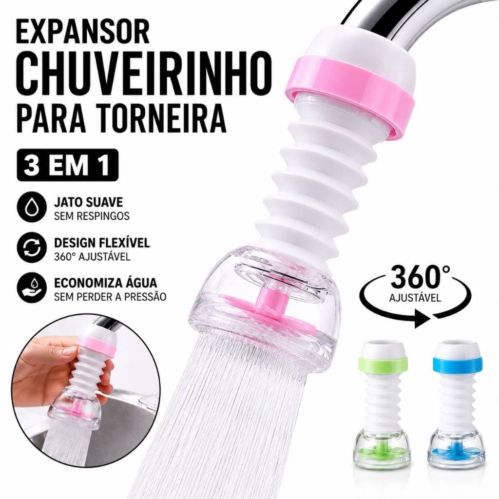 Expansor Chuveirinho para Torneira com Bico Arejador Articulado 360°