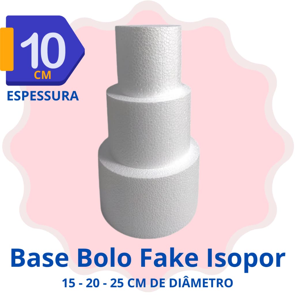 Base para Bolo Fake 10cm de Isopor Maciço Kit 15 20 25 cm | Bolo Cenográfico | Artesanato | Festa
