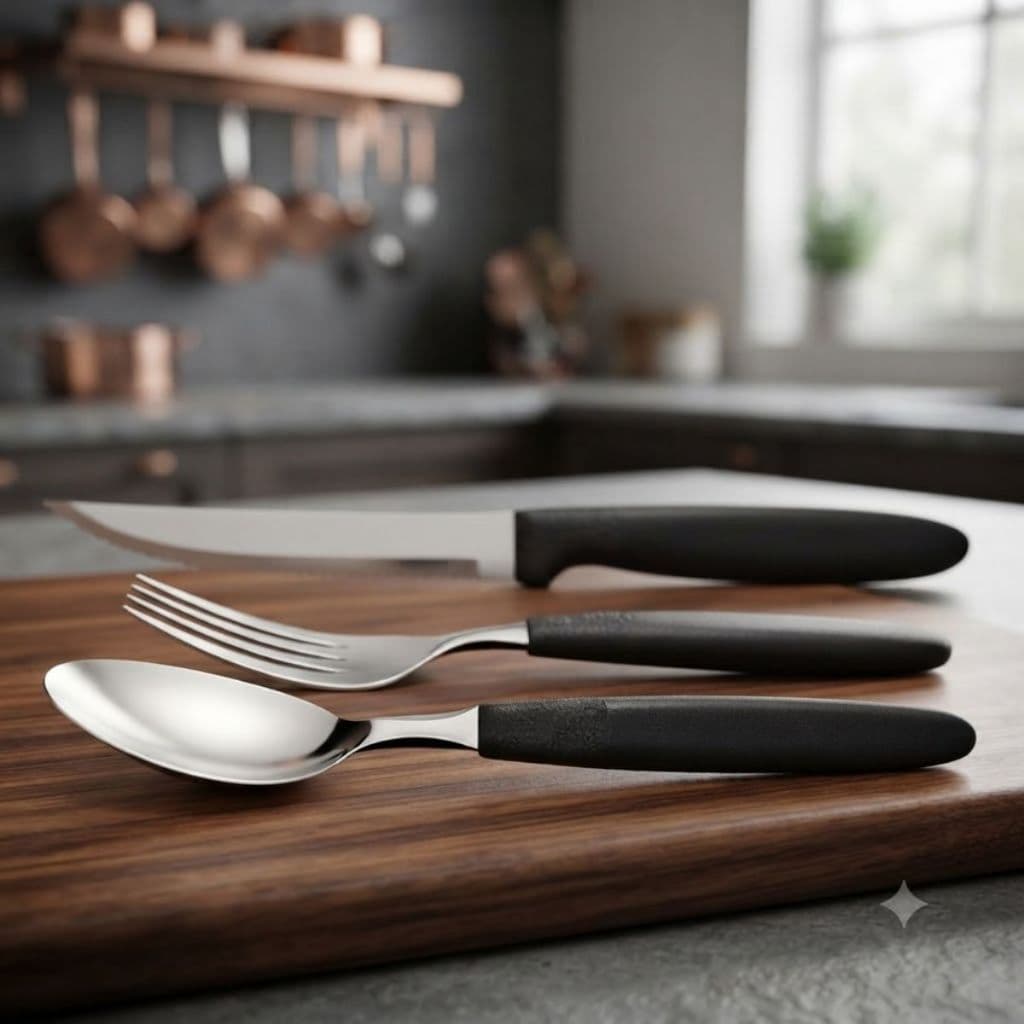 Conjunto Talheres Aco Inox 12 Pecas Preto Duravel Resistente Design Elegante Acabamento Fino