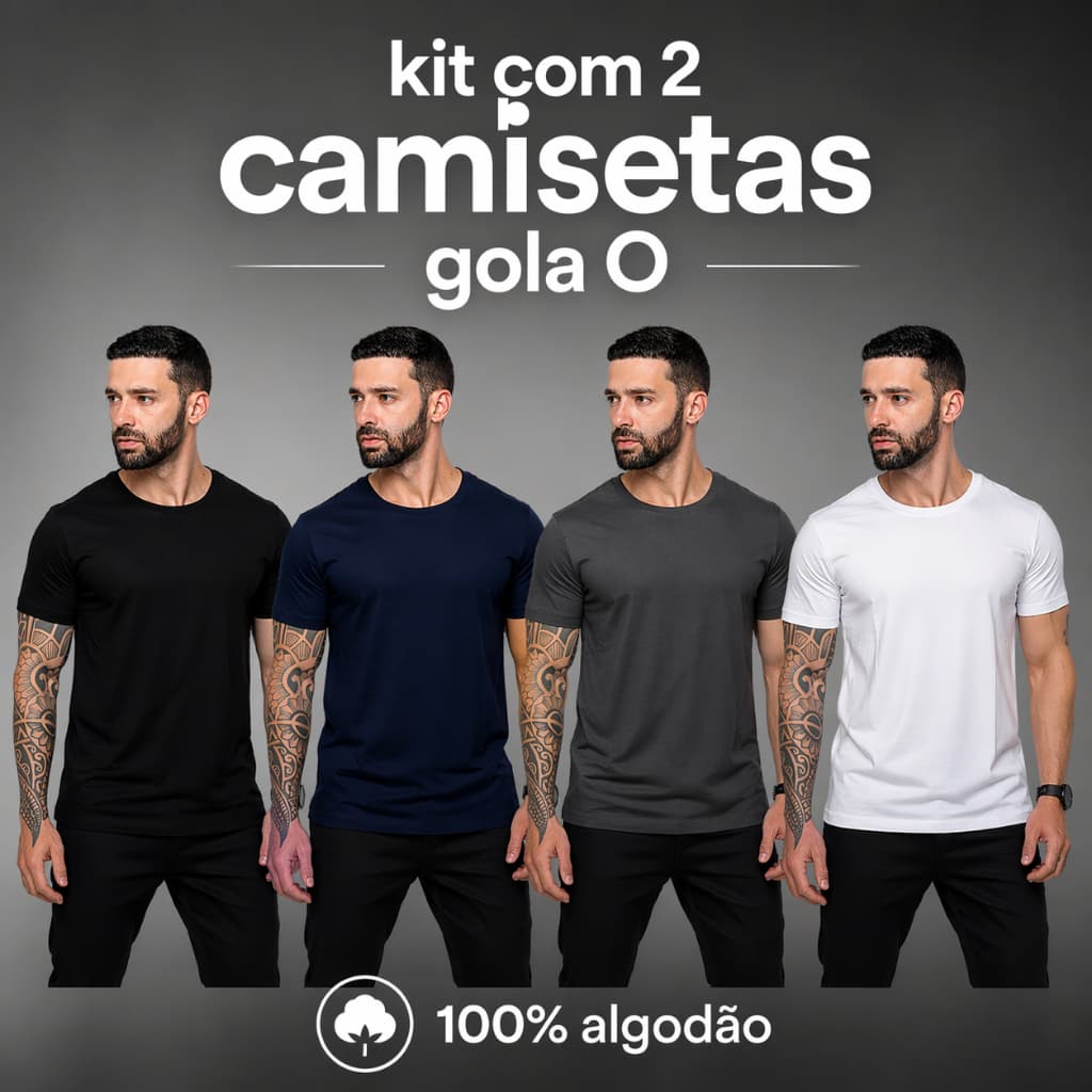 Kit com 2 Camisetas Masculina Gola O 100% Algodão | Básica Premium | Manga Curta |