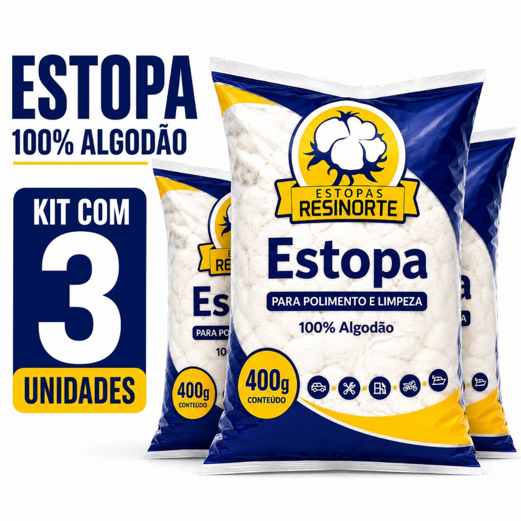 Kit 3 Estopa Branca 400g 100% Algodão Limpeza Automotiva Polimento Oficina