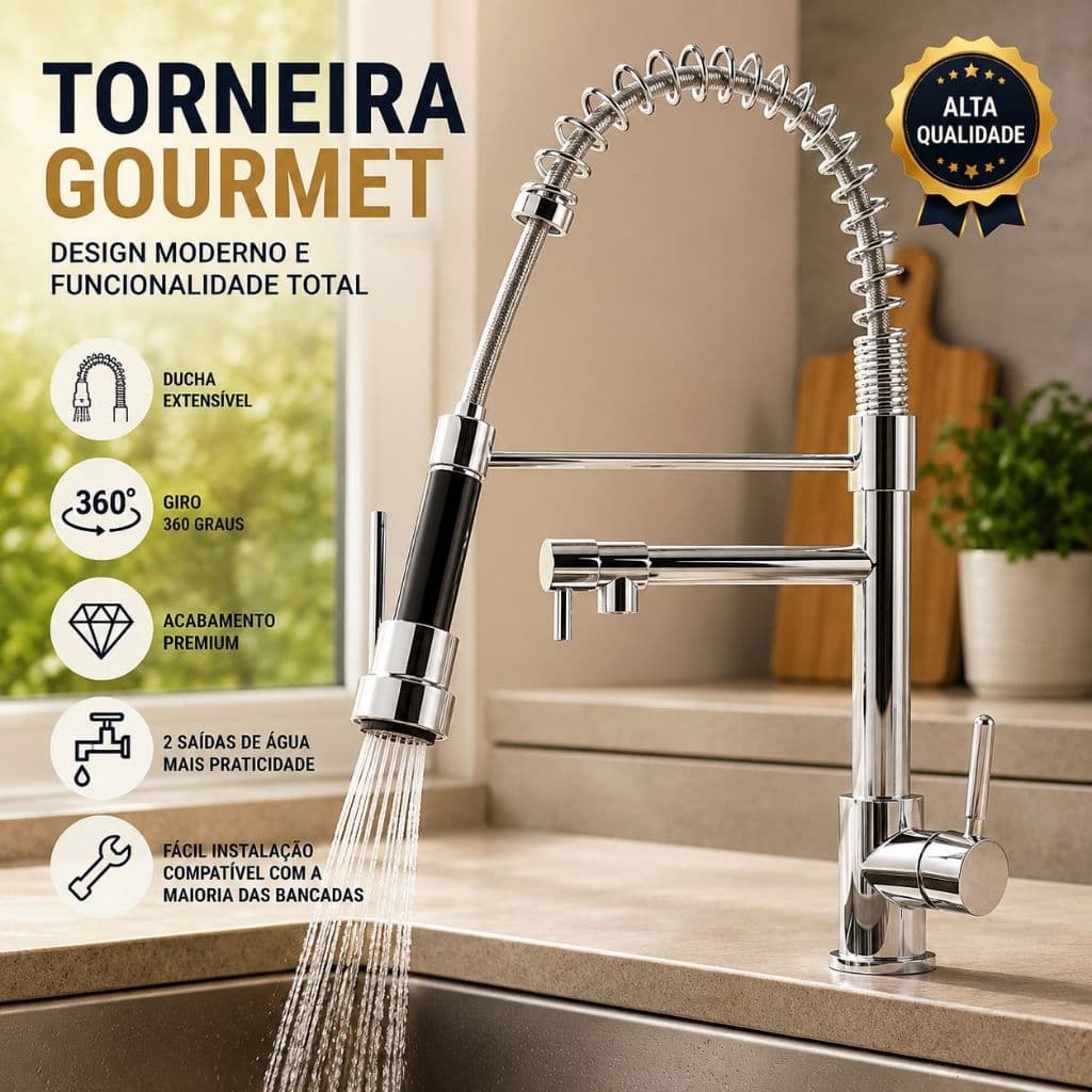 Torneira Inox Cozinha Ducha Extensivel Mesa Alta 515cm Bica Movel Aguda Limpa Rapido Restaurante Cozinha Casa
