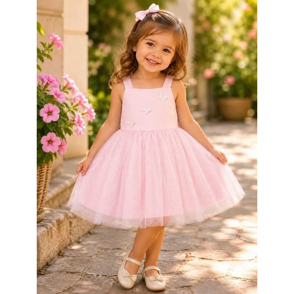 Vestido Infantil Tule Com Gliter Festa Aniversario Igreja MesVersario Recem Nascido ao 10 Anos