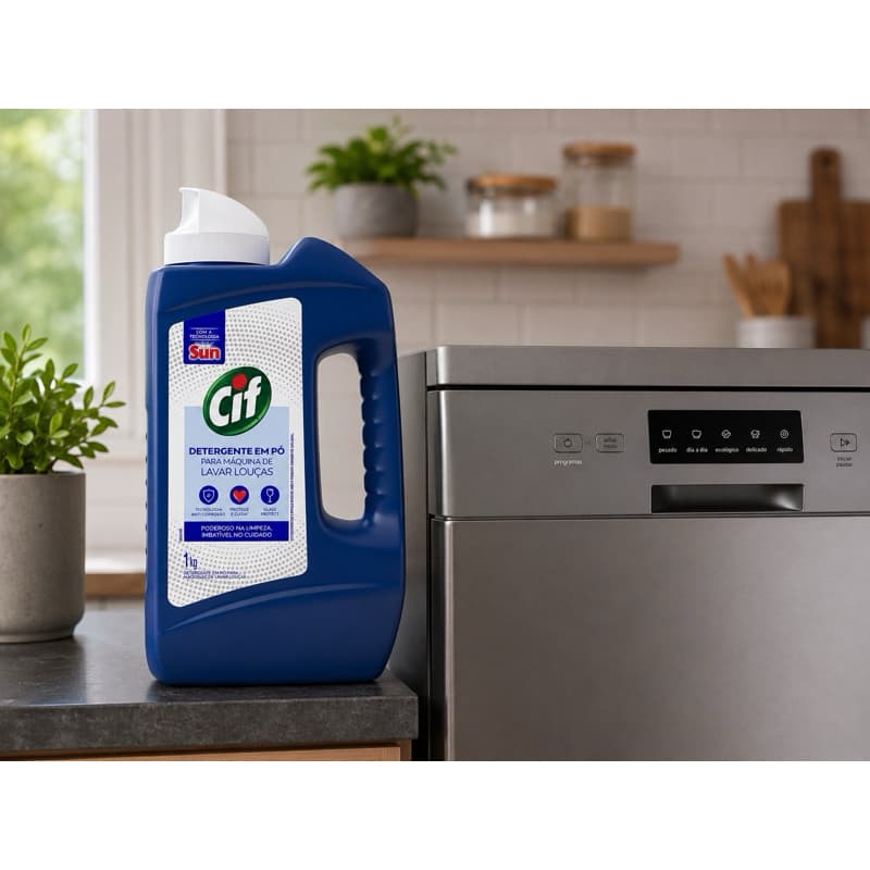 DETERGENTE EM PÓ CIF PARA MÁQUINA DE LAVAR LOUÇAS 1KG – LIMPEZA PODEROSA COM TECNOLOGIA SUN