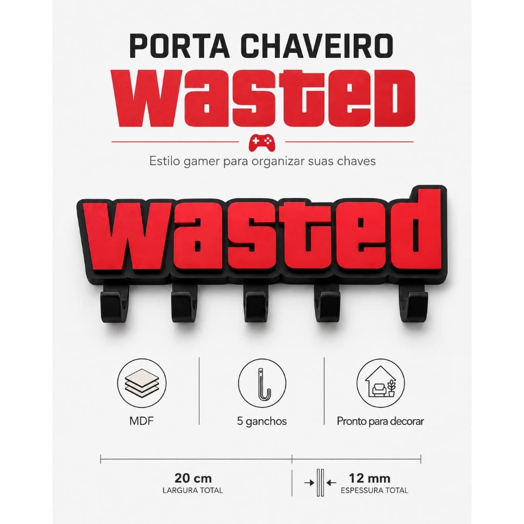 Porta Chaves de Parede GTA WASTED MDF