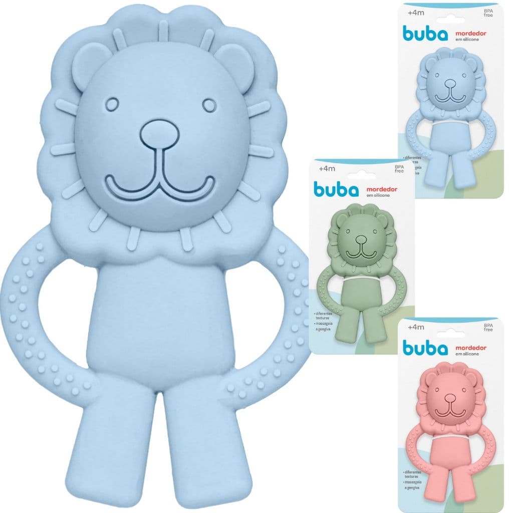 Mordedor de Silicone Leãozinho Buba Brinquedo Bebê Mordedor Buba Menino Menina