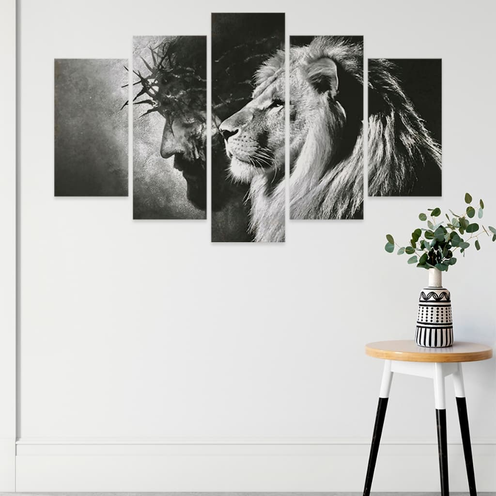 Quadro Jesus Cristo Preto e Branco - Leão de Judá e Cristo Quadro de MDF Decorativo