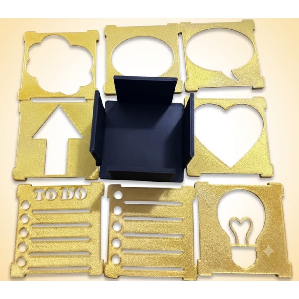Porta Post-it com 8 Gabarito Marcadores Estêncil Formas Organizador Papelaria Criativa Planner